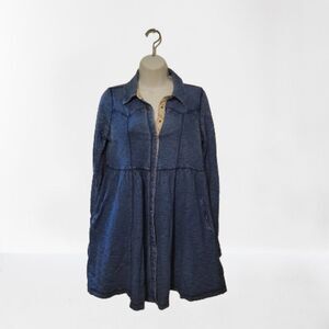 Free People Womans Dress Blue 8P Denim Dress Flare Long Sleeve w/ Pockets